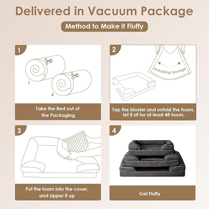 EHEYCIGA Orthopedic Dog Bed for Large Dogs, Waterproof Memory Foam with Sides, Non-Slip Bottom and Egg-Crate Foam Couch Bed with Washable Removable Cover, Dark Grey EHEYCIGA