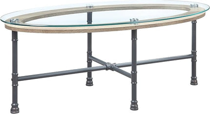 NicBex Coffee Table Morden Tempered Glass Coffee Table with Storage Oval Center Tables with Metal Legs Dining Table for Living Room, Dining Room, Office, and Bedroom,47" W, Transparent+Gray - LeafyLoom