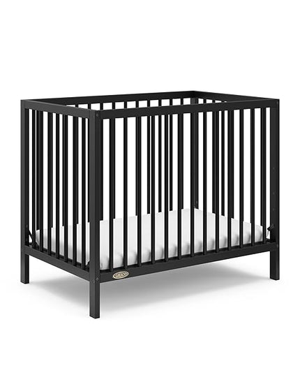 Graco Teddi 4-in-1 Convertible Mini Crib with Bonus Water-Resistant Mattress (Black) – GREENGUARD Gold Certified, 2.75-Inch Mattress Included, Convenient Size, Easy 30-Minute Assembly - LeafyLoom
