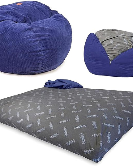 CordaRoy's Chenille Bean Bag Chair, Convertible Chair Folds from Bean Bag to Lounger, As Seen on Shark Tank, Navy - Full Size - LeafyLoom