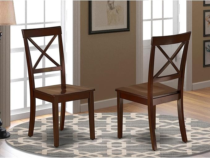 East West Furniture Boston Dining Cross Back Wood Seat Kitchen Chairs, Set of 2, Mahogany - LeafyLoom