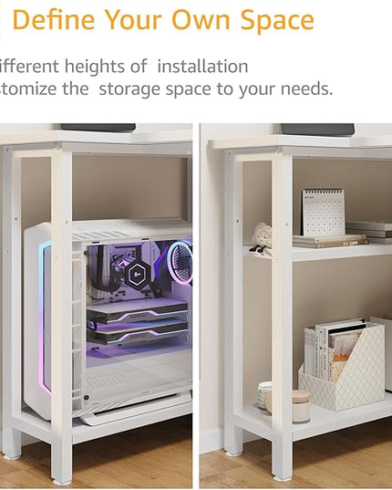 White L Shaped Computer Desk with Power Outlet Shelves, 40 Inch Small Corner Desk for Small Space Home Office, Study Work PC Desks for Bedroom, White - LeafyLoom