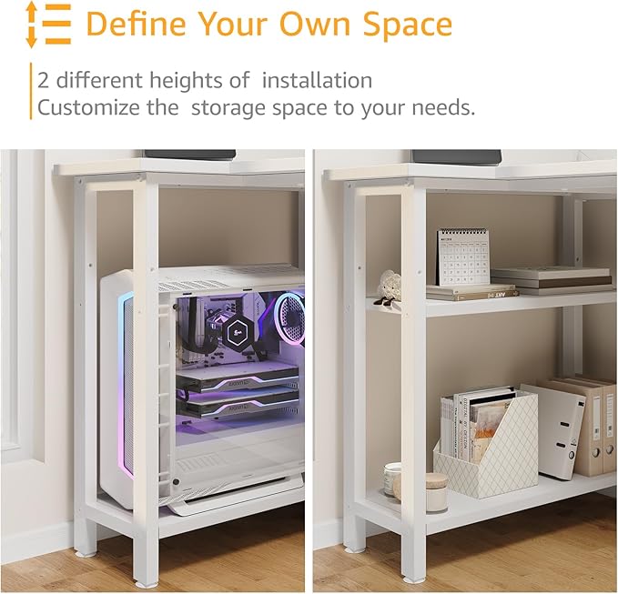 White L Shaped Computer Desk with Power Outlet Shelves, 40 Inch Small Corner Desk for Small Space Home Office, Study Work PC Desks for Bedroom, White - LeafyLoom
