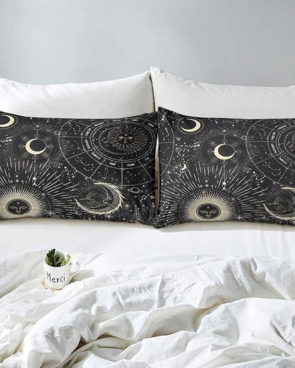 Erosebridal Bohemian Sun Moon Comforter Set, Constellation Down Comforter King Size, Starry Sky Quilted Duvet, Exotic Style Black Room Decor Duvet Insert,Super Soft Breathable Bedding Set - LeafyLoom