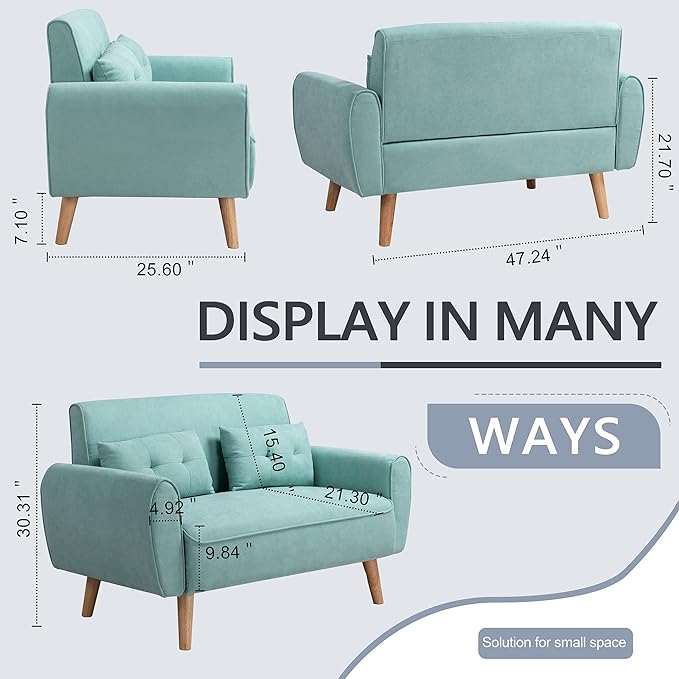 Shintenchi 47" Loveseat Wood Sofa, Green, Simple Assembly - LeafyLoom