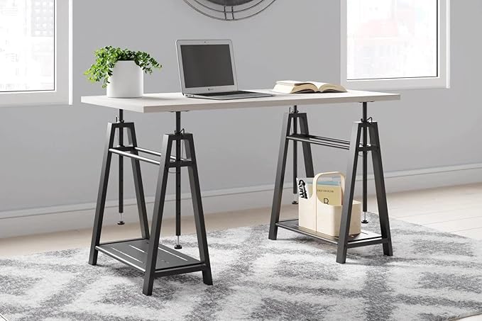 Signature Design by Ashley Bayflynn Mixed Media Adjustable Height Desk, White & Black - LeafyLoom