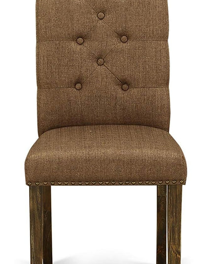 East West Furniture F2EL5-718 Ferris 5 Piece Kitchen Set Includes a Round Dining Table with Pedestal and 4 Brown Linen Fabric Parson Chairs, 48x48 Inch - LeafyLoom