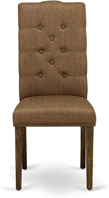 East West Furniture F2EL5-718 Ferris 5 Piece Kitchen Set Includes a Round Dining Table with Pedestal and 4 Brown Linen Fabric Parson Chairs, 48x48 Inch - LeafyLoom