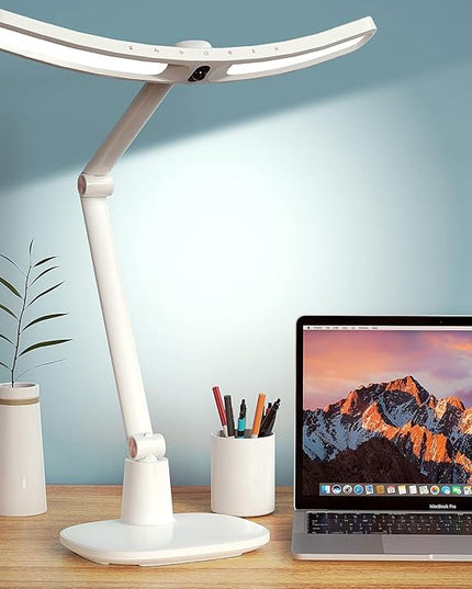 LED Desk Lamp for Home Office, Touch Desk Light Eye-Caring Table Lamp Dimmable with Monitor Sensor Adjustable Swing Arm Desk Lamp for Working Studying Reading Study Ultrawide Bright - LeafyLoom