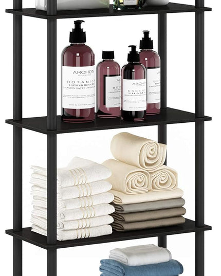 Furinno Turn-N-Tube 5-Tier Multipurpose Shelf / Display Rack / Storage Shelf / Bookshelf, Round Tubes, Espresso/Black - LeafyLoom