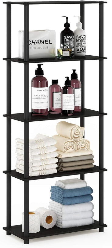 Furinno Turn-N-Tube 5-Tier Multipurpose Shelf / Display Rack / Storage Shelf / Bookshelf, Round Tubes, Espresso/Black - LeafyLoom