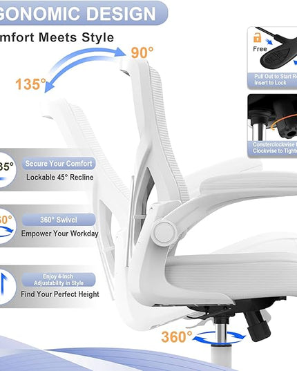 Office Chair, High Back Desk Chair Adjustable Height and Ergonomic Design Home Office Computer Chair Executive Lumbar Support Padded Flip-up Armrest Swivel Task Chair - LeafyLoom