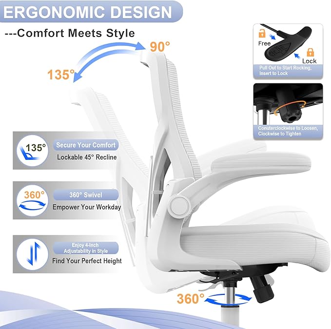 Office Chair, High Back Desk Chair Adjustable Height and Ergonomic Design Home Office Computer Chair Executive Lumbar Support Padded Flip-up Armrest Swivel Task Chair - LeafyLoom