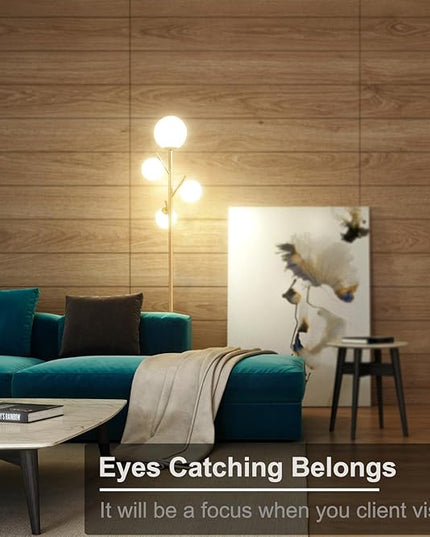 4 Globe Gold Floor Lamp, Modern Sputnik Tree Standing Lamp with Frosted Glass Ball Lampshade & 3000K LED Bulbs, Mid Century Contemporary Tall Lamp for Living Room, Bedroom - Antique Brass - LeafyLoom