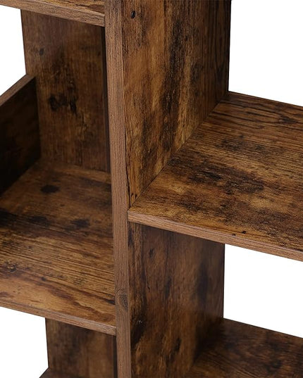 VASAGLE Bookcase, Tree-Shaped Bookshelf with 8 Storage Shelves, Rounded Corners, 19.7 x 9.8 x 55.1 Inches, Rustic Brown ULBC66BXV1 - LeafyLoom