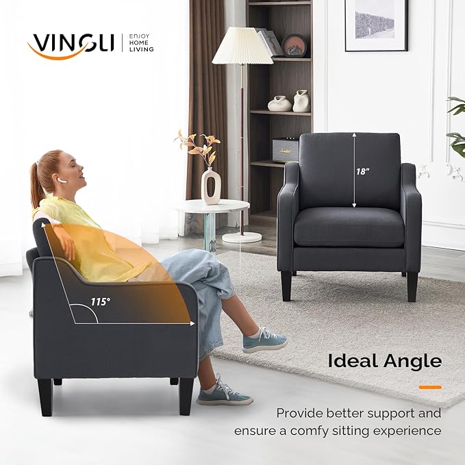 VINGLI Accent Chairs for Living Room Chairs Mid Century Modern Chair Sofa Chair Upholstered Arm Chair with Scooped Arms for Bedroom, Apartment, Office, Studio, Waiting Room, Play Room - LeafyLoom