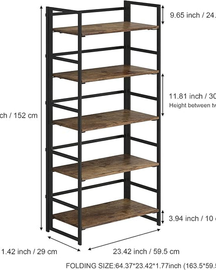 No-Assembly Folding Bookshelf Storage Shelves 5 Tiers Vintage Multifunctional Plant Flower Stand Storage Rack Shelves Bookcase for Home Office (Fire Board) - LeafyLoom