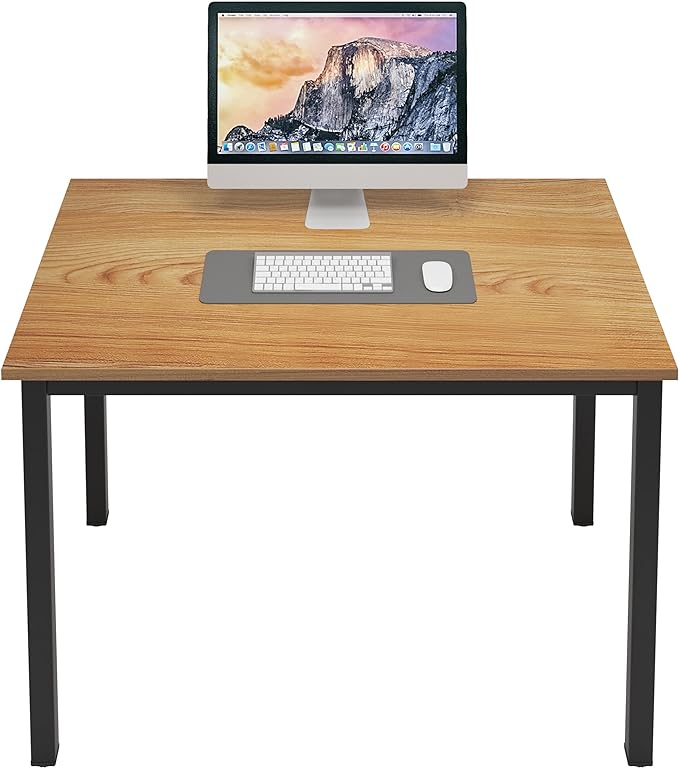 DlandHome 39 inches Small Computer Desk for Home Office Activity Table Writing Table for Small Spaces Study Table Student Laptop Desk Teak and Black DND-AC3BB-100 - LeafyLoom