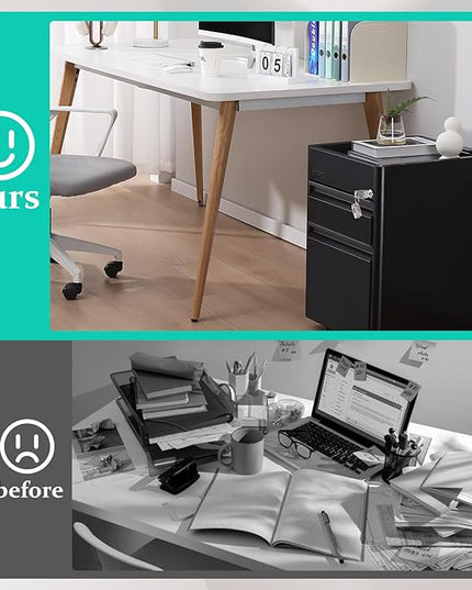 2 Drawer Mobile File Cabinet Top Storage Shelf, Rolling Metal Filing Cabinet for Legal & Letter File Anti-tilt Design with Lock Under Desk Office Drawers Fully Assembled Except Casters(Top ST B) - LeafyLoom