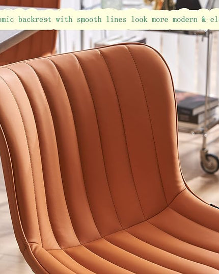 YOUNUOKE Dining Chairs Set of 2 Upholstered Mid Century Kitchen Chairs Armless Faux Leather Modern Side Chair with Padded Back Metal Legs for Living Room Bedrooms, Matte Orange - LeafyLoom