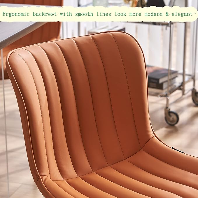 YOUNUOKE Dining Chairs Set of 2 Upholstered Mid Century Kitchen Chairs Armless Faux Leather Modern Side Chair with Padded Back Metal Legs for Living Room Bedrooms, Matte Orange - LeafyLoom