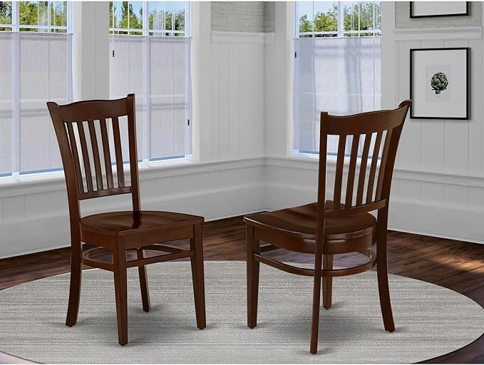 East West Furniture GRC-MAH-W Groton Dining Room Chairs - Slat Back Wood Seat Chairs, Set of 2, Mahogany - LeafyLoom