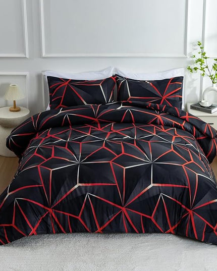 NTBED 3D Geometric Comforter Set for Boys Girls Kids, Irregular Diamond Pattern Lightweight Microfiber Bedding Sets All Season (Red, Twin) - LeafyLoom
