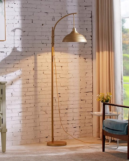 WOXXX Industrial Floor Lamp Modern Rustic Task Floor Lamp in Gold Finish, Standing Lamp Farmhouse Arc Floor Lamps for Living Room Bedrooms Office Vintage Arched Bright Brass Tall Reading Lamp - LeafyLoom