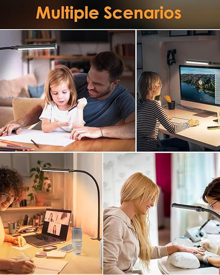 ShineTech LED Desk lamp with Clamp, Eye-Caring Clip Lights for Home Office, 3 Colors Full Brightness, Flexible Gooseneck USB Adapter Table Lamp, Black - LeafyLoom