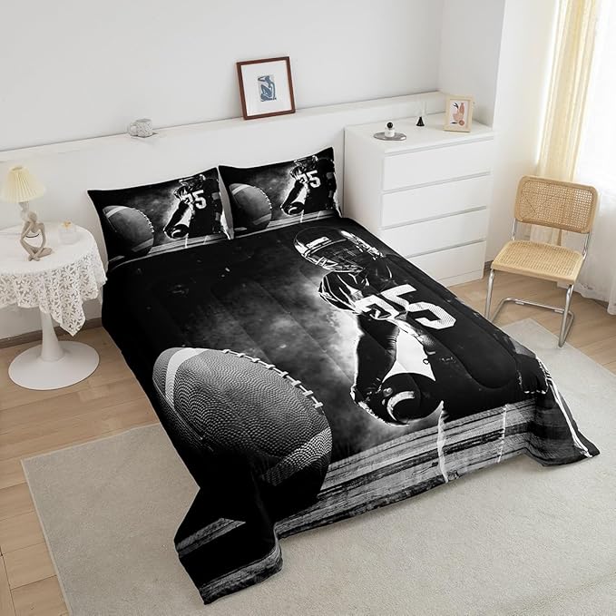Erosebridal Football Down Comforter for Kids Boys Girls Teens Sports Theme Comforter Set Soccer Pattern Duvet Insert Football Match Bedding Set Youth Bedroom Decor Quilted with 2 Pillowcase,King - LeafyLoom