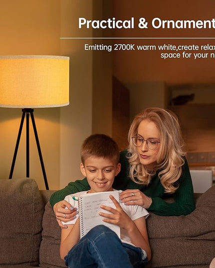 BoostArea Floor Lamp for Living Room, Tripod Floor Lamp, 15W LED Bulb, 3 Levels Dimmable Brightness, Gray Linen Lamp Shade, Mid Century Standing Lamp for Living Room, Bedroom, Study Room and Office - LeafyLoom