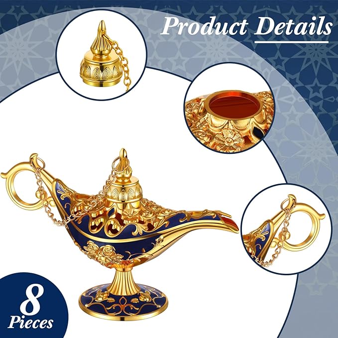 6 Pieces Magic Lamp Halloween Vintage Legend Lamp Wishing Light Costume Lamp Classic Costume Props Lamp Tabletop Decoration for Arabian Costume Props Home Party Birthday Wedding Delicate Gift (Blue) - LeafyLoom
