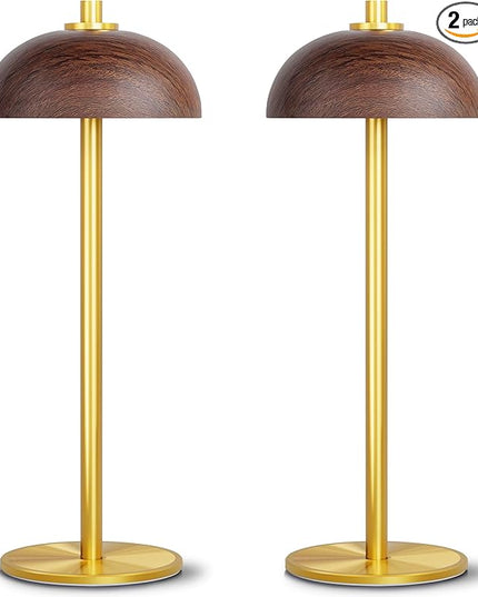 2 Pack Cordless Table Lamp, 5000mAh Portable Rechargeable Table Lamp, 3 Color Stepless Dimming Table Light with Memory Function, for Outdoor, Dinner, Patio, Home, Restaurant.(Wood Grain) - LeafyLoom