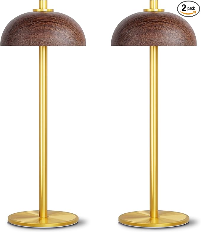 2 Pack Cordless Table Lamp, 5000mAh Portable Rechargeable Table Lamp, 3 Color Stepless Dimming Table Light with Memory Function, for Outdoor, Dinner, Patio, Home, Restaurant.(Wood Grain) - LeafyLoom