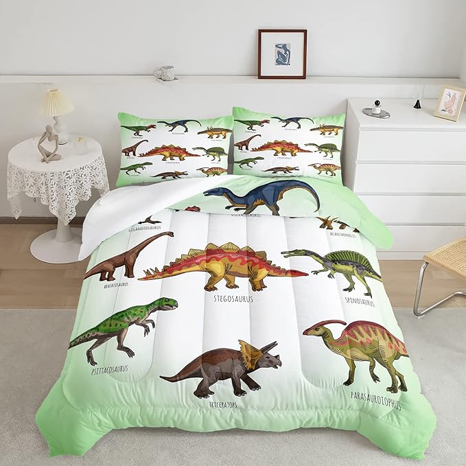 CVHOUSE Dinosaur Bedding Set,Dinosaur Comforter,Dinosaur Comforter Set Queen,Microfiber Quilt Set with 1 Comforter and 2 Pillow Cases- 3 Piece - LeafyLoom