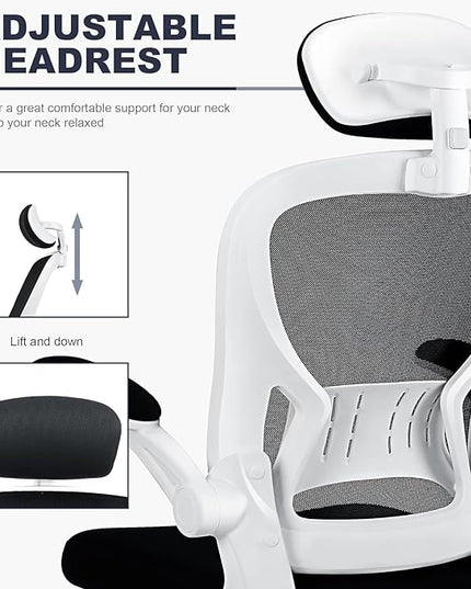 Office Chair Ergonomic Desk Chair Comfort Adjustable Height with Wheels，Lumbar Support Mesh Swivel Computer Home Office Study Task Chair Black (White, 1Pack) - LeafyLoom