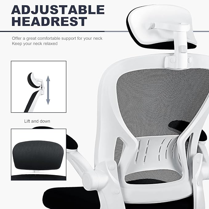 Office Chair Ergonomic Desk Chair Comfort Adjustable Height with Wheels，Lumbar Support Mesh Swivel Computer Home Office Study Task Chair Black (White, 1Pack) - LeafyLoom