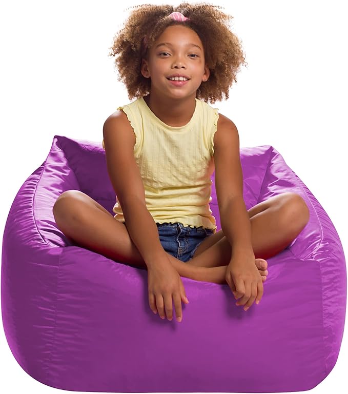 Posh Creations Coronado Bean Bag Boys and Girls Large Chair for Kids, for Gaming and Playrooms, Soft Nylon-Purple, Large Bean Bag - LeafyLoom