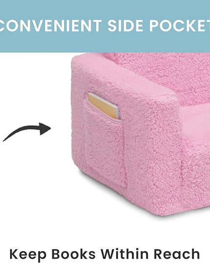 Delta Children Cozee Flip-Out Sherpa 2-in-1 Convertible Chair to Lounger for Kids, Pink - LeafyLoom