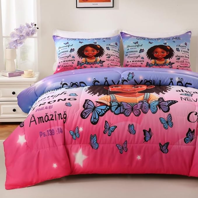 Black Girl Comforter Set Queen for Kids Teens,God Says You are Comforter Set for Black Women,Black Girl Magic Bedding Set,African American Girl Bed Bedroom Set - LeafyLoom
