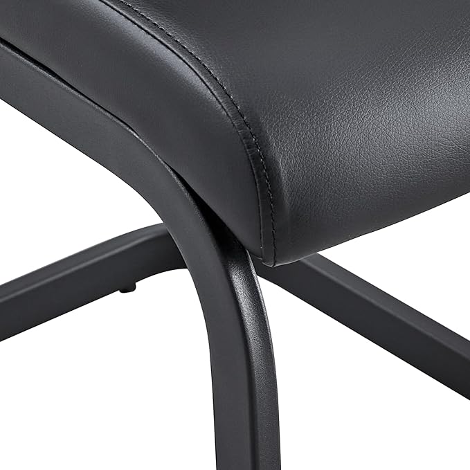 PU Faux Leather Dining Chairs Set of 2, Modern Dining Room Chair Kitchen Chairs with Upholstered Seat, Black Metal Legs and High Back, Sillas para Comedor, Black+PU - LeafyLoom
