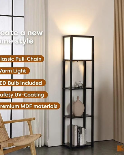 Floor Lamp with Shelves, 4-Tier Modern Shelf Floor Lamp, Corner Display Floor Lamp, Shelf Lamp with LED Bulb for Living Room, Bedroom and Office - Black - LeafyLoom