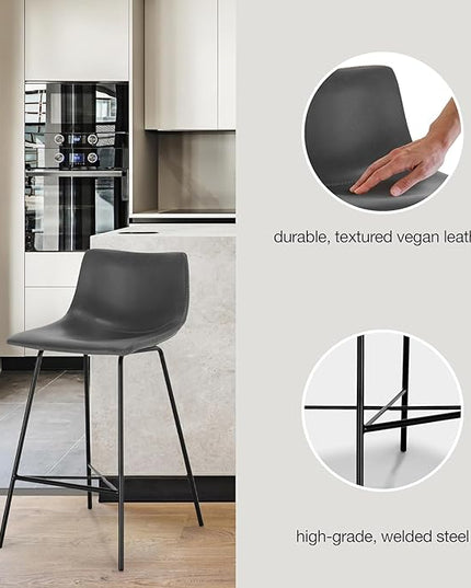 Poly and Bark Paxton 24” Counter Stool, Set of 3 Grey - LeafyLoom