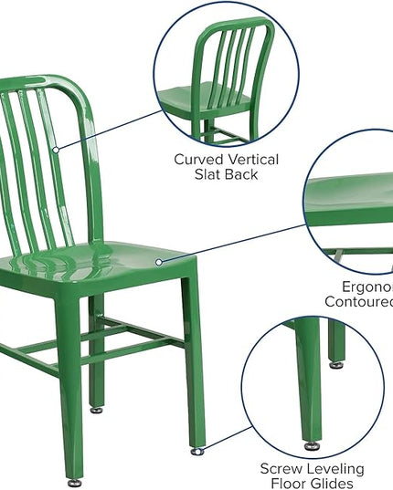 Flash Furniture Gael Commercial Grade 2 Pack Green Metal Indoor-Outdoor Chair - LeafyLoom