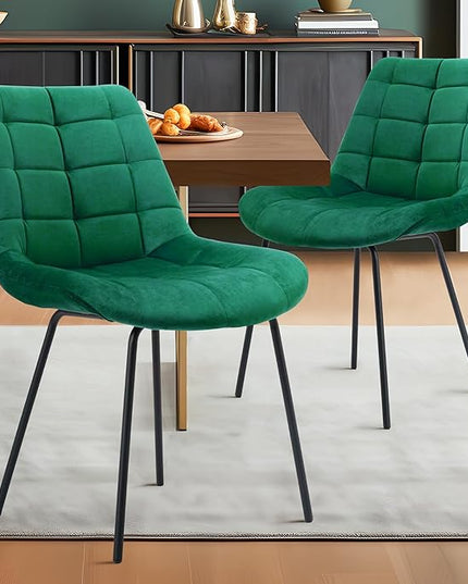 NicBex Velvet Dining Chairs, Upholstered Reception Chairs, Tufted Accent Chair with Metal Legs for Home Kitchen, Living Room, Set of 2, Green - LeafyLoom