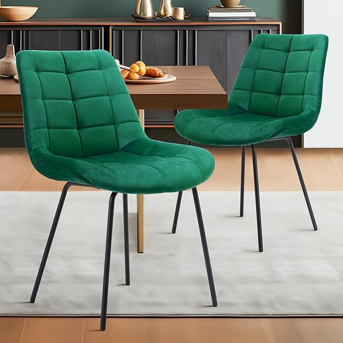 NicBex Velvet Dining Chairs, Upholstered Reception Chairs, Tufted Accent Chair with Metal Legs for Home Kitchen, Living Room, Set of 2, Green - LeafyLoom