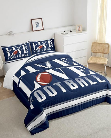 Rugby Sports Bedding Set Full Size Football Comforter Set for Kids Boys Girls Decor Soccer Ball Game Comforter Microfiber American Football Player Duvet Set Bedroom Quilt Set - LeafyLoom