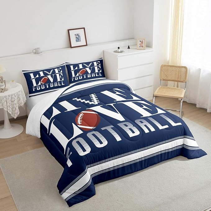 Rugby Sports Bedding Set Full Size Football Comforter Set for Kids Boys Girls Decor Soccer Ball Game Comforter Microfiber American Football Player Duvet Set Bedroom Quilt Set - LeafyLoom