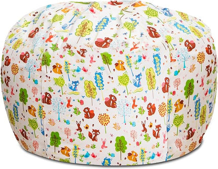 Posh Creations Structured Comfy Bean Bag Chair for Gaming, Reading, and Watching TV, 100in Round Classic Bean Bag, Canvas - Forest Critters on White - LeafyLoom