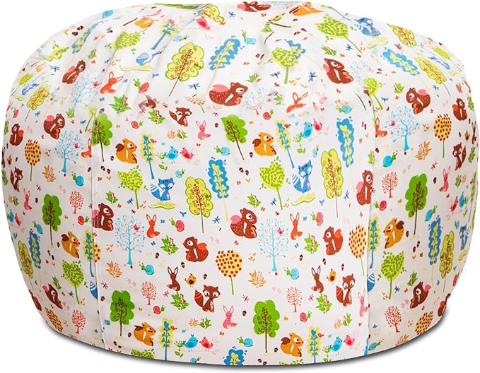 Posh Creations Structured Comfy Bean Bag Chair for Gaming, Reading, and Watching TV, 100in Round Classic Bean Bag, Canvas - Forest Critters on White - LeafyLoom